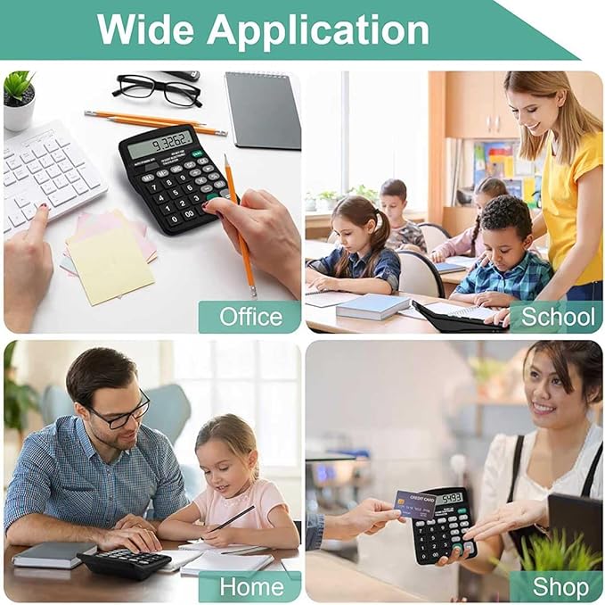 Office Desk Calculator - Dual Power Simple Financial Calculator with Big Button Large Display for Office, Home & School (Black)