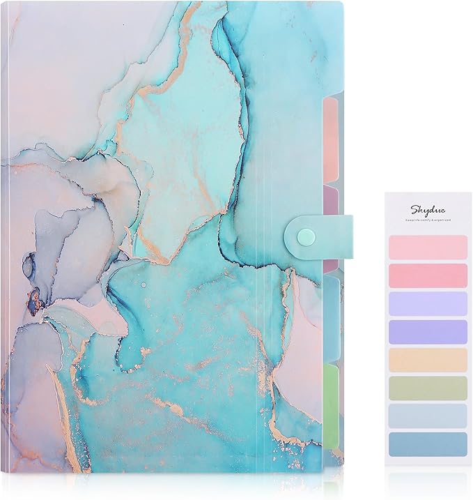 SKYDUE 5 Pockets Expanding File Folder, File Folders, Cute Accordion File Organizer with Labels (1 Pack, Lightblue)