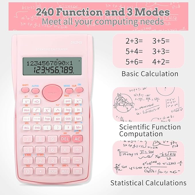 Pink Scientific Calculator, Cute 2-Line Math Calculator for Students, Algebra Geometry Calculator for Middle School, High School & College Supplies
