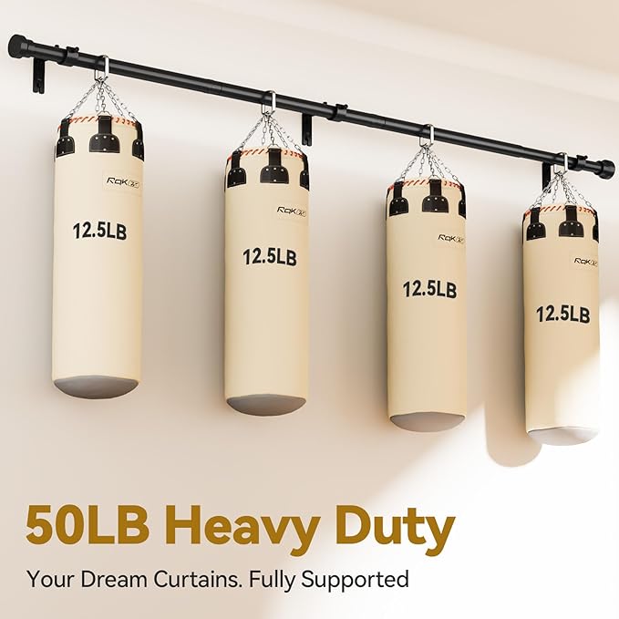 Curtain Rod 32-144 Inch, Heavy Duty 1 Inch Adjustable Curtain Rods for Windows, Black Extra Long Window Treatment Rods, Modern Design, Easy Installation