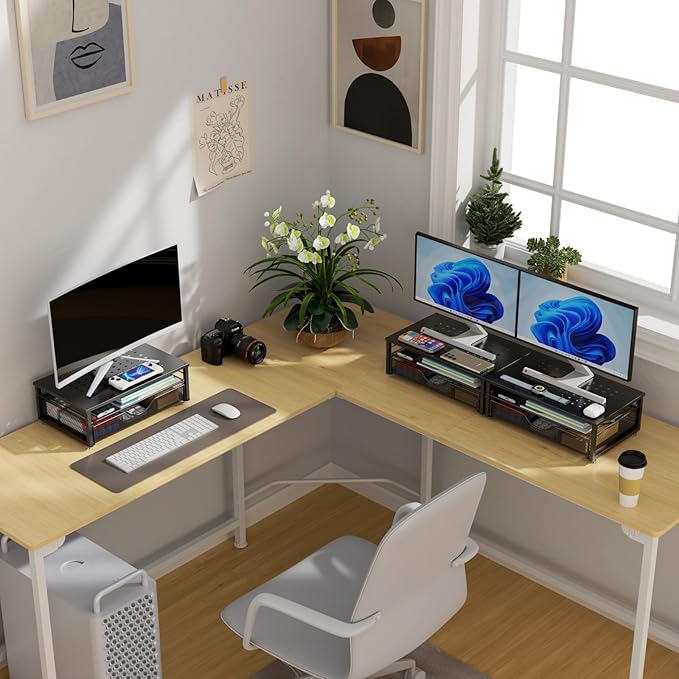 gianotter Computer Monitor Stand Riser, Desk Organizers and Accessories with Drawer, Office Desk Accessories & Workspace Desktop Organizers Storage for Printer Stand (Black)