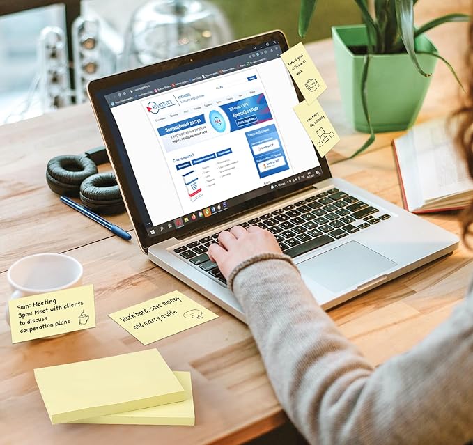 16 Pads Large Sticky Notes Yellow, 3 x 5 Inch Self-Stick Note Pads, 100 Sheets/Pad, Super Sticking Power, Clean Removal, Recyclable Memo Pads for Office, School, Home, and Meetings