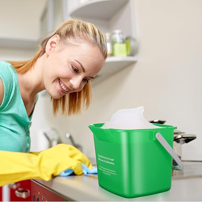 Roshtia 6 Pcs 3 Quart Cleaning Bucket Small Sanitizing Square Bucket Detergent Pail for Home Commercial Restaurant Kitchen Office School(Red, Blue, Green)