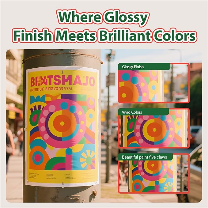 Uinkit Glossy Photo Paper 13x19inches100 Sheets 180Gsm 48lbs Professional Glossy Photographic Paper Compatible with Inkjet Printer Use DYE INK 180GSM