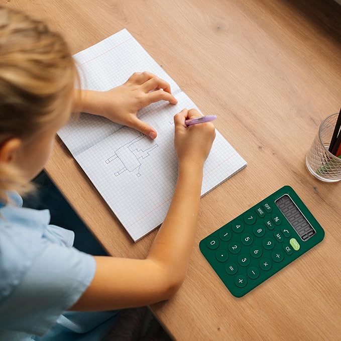 Cute Basic Four Function Calculator for Teachers & Students - Small Handheld, 8 Digit LCD Display, Sensitive Buttons, 5.5 x 3.2 inches, Deep Green