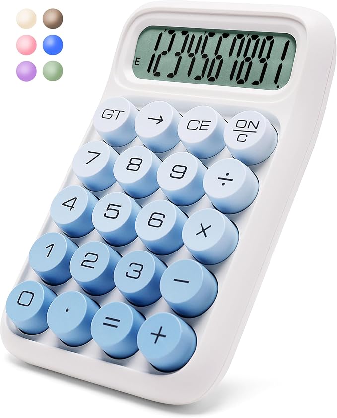 Mechanical Switch Calculator, 10 Digits, Large LCD Display, Purple, Big Buttons, Aesthetic