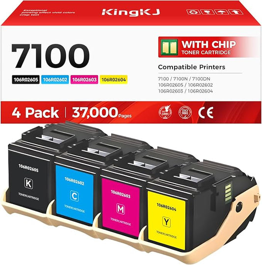 Phaser 7100 High Capacity Toner Cartridge Set 4-Pack Replacement for Xerox 106R02605 106R02602 106R02603 106R02604 Compatible with Xerox Phaser 7100 7100N 7100DN Printer Ink Black Cyan Magenta Yellow