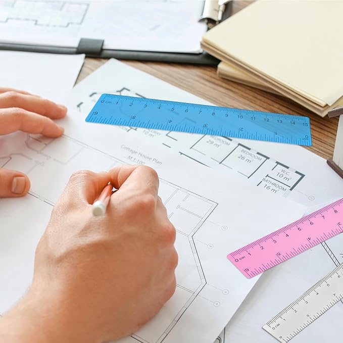 10 Pack Plastic Ruler 6 Inch 5 Assorted Color Small Plastic Ruler Straight Edge Ruler Flexible Ruler Measuring Tool Rulers Bulk for Kids School Office Classroom