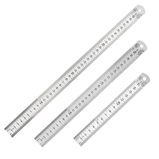 Stainless Steel Ruler Set, 6 Inch 12 Inch and 16 Inch Metal Rulers for Precision Measuring, 3-Pack