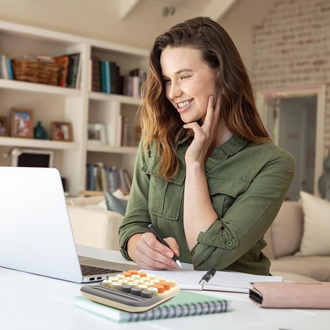 Standard Calculator - Gray White with 12 Digit Display and Big Buttons, Cute Office Calculator