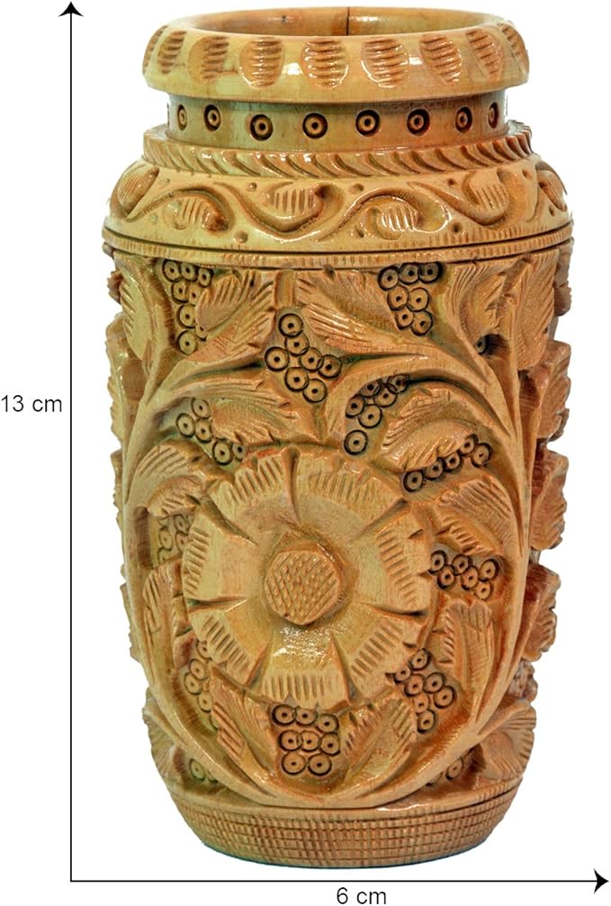 Craft Trade Hand Carved Wood Pen Holder for Desk Organizer for Home School Office Pencil Cup Pot Storage Box Suitable for Stationery - Brown