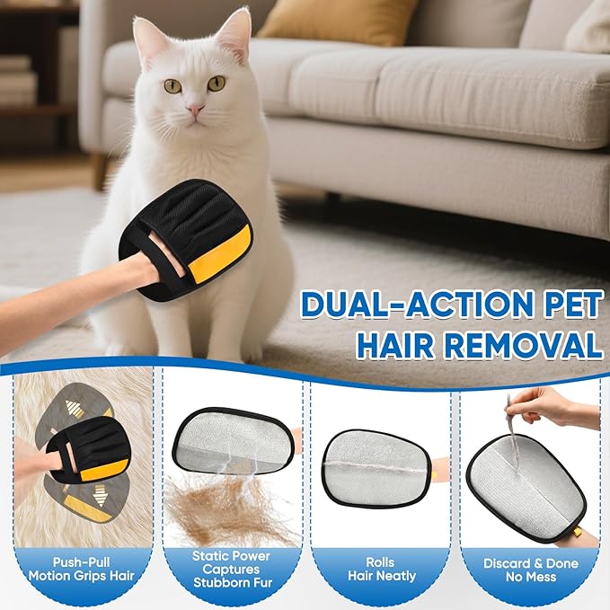 Jimtoiny Upgraded Pet Hair Removal Glove, Five-Finger Electrostatic Reusable & Quick-Clean Grooming Remover Gloves for Dogs & Cats, Gently Remove Fur from Furniture, Laundry, Carpet & Car Seats