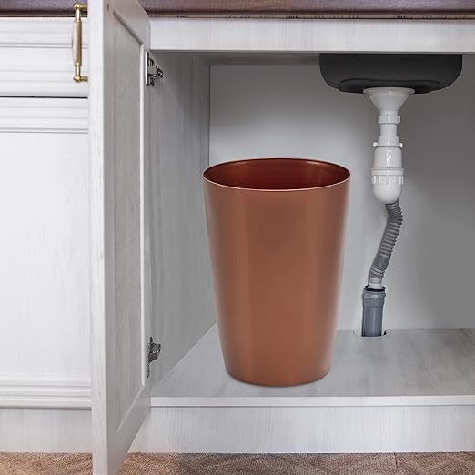 Mini Waste Basket - Pack of 2 Durable Small Plastic Garbage Trash Can Bin - Lidless Open-Top Rectangular Slim Profile for Compact Spaces - Suitable for Home, Bathroom, Office, Bedroom & More, Copper