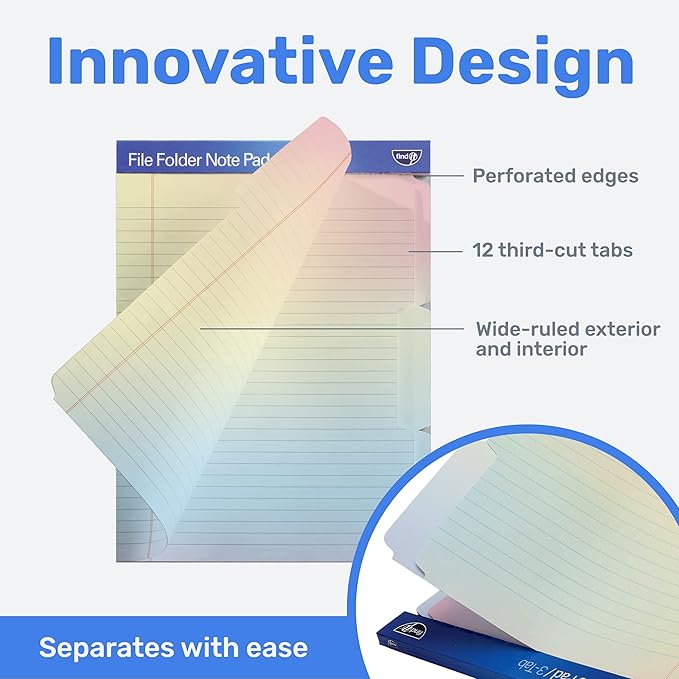 Find It File Folder Notepad - Pack of 12-9.5 x 12.5 Inch Notebook Organizer Folders for Filing, Document, and Clipboard Organization - Rainbow