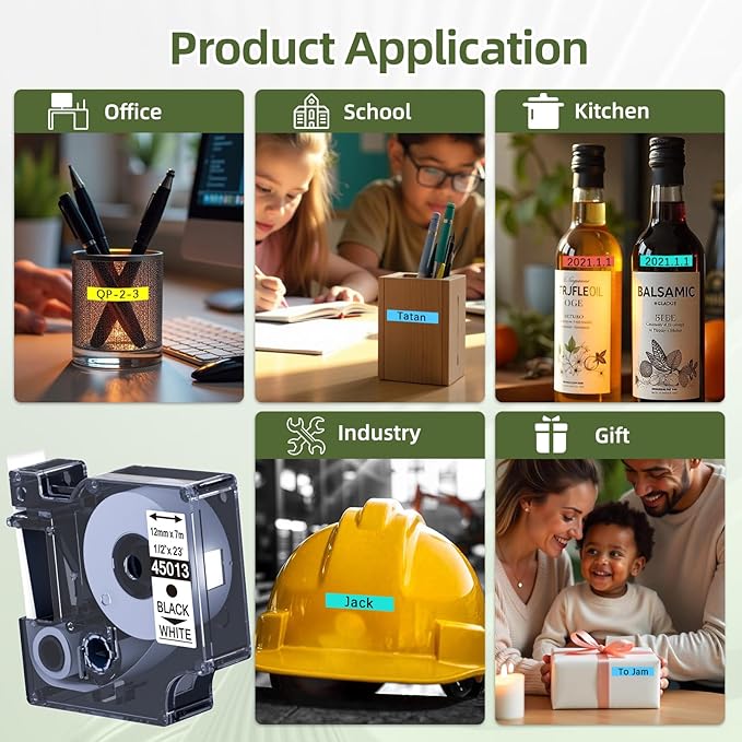 Label KINGDOM Label Maker Refills Replacement for Dymo 45013 45010 45016 45017 45018 45019 (Black on White/Clear/Blue/Red/Yellow/Green), for lm160 280 PnP 360D 210D 420P, 1/2" x 23 Ft, 6-Pack