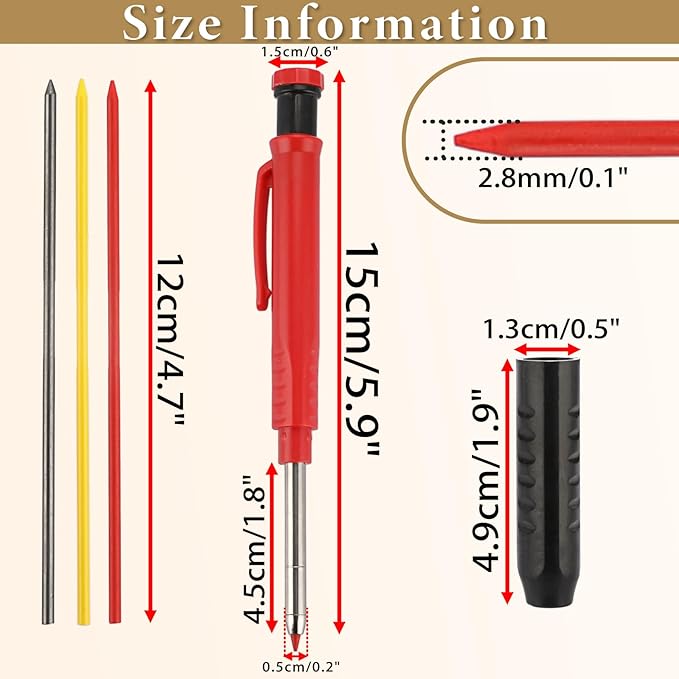OwnMy Mechanical Carpenter Pencil Set - 3 Carpenter Pencils with 36PCS 2.8mm Refills & Built-in Sharpener, Heavy Duty Construction Pencils Deep Hole Marking Pencil for Woodworking