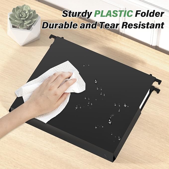 Plastic Hanging File Folders Letter Size,Heavy Duty 2" Expandable File Folder with Tabs,12 Pack Reinforced Expanding Hanging Folder,File Cabinet Folder,Extra Capacity Hanging Organizer for Home Office