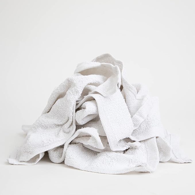 Arkwright W11 Terry Cloth Towels for Cleaning - Soft Cotton Blend Washable Multi-Purpose Bar Mop, Absorbent & Quick Dry, Box of Rags for Kitchen, Auto Shop, and Garage, 10 lb, White