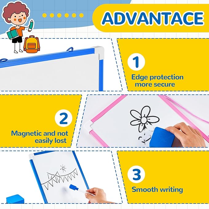 Colarr 20 Set Back to School Classroom Supplies Dry Erase Mini White Boards 8'' x 12'' Small Magnetic Whiteboard for Students Wall Hanging Double Side for Educational, 20 Eraser, 20 Markers, 40 Magnet