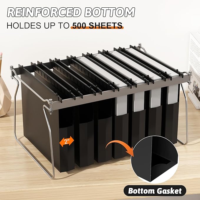 Plastic Extra Capacity Hanging File Folder Letter Size, 12 Pack Reinforced Hang Folders,Heavy Duty 2 Inch Expansion,Expandable Hanging Folders,Hanging Organizer Designed for Bulky Files (Black)