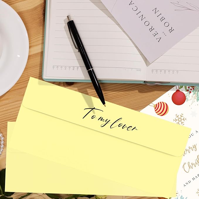 50 Pack Light Yellow #10 Business Envelopes, Standard Envelopes Self Seal, 4 1/8 x 9 1/2 Inch Letter Size Business Mailing Envelopes for Checks Invoices Statements Baby Shower Wedding Birthday