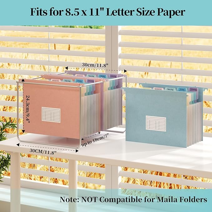 3 Packs Wheat Straw Expanding Hanging File Folders, 7 Accordion Pockets with 1.2'' Expandable File Organizer, Multi-Color Tabs, Letter Size for Filing Cabinet - 3 Packs (Assorted Colors)