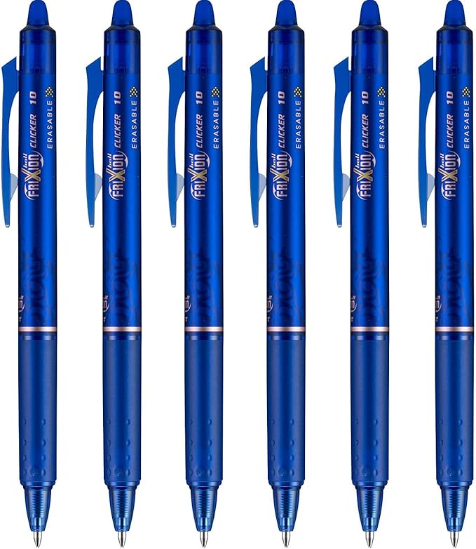PILOT FriXion Clicker pen 1.0mm, Erasable Gel Pens, Bold Point, 6 pack (Blue)