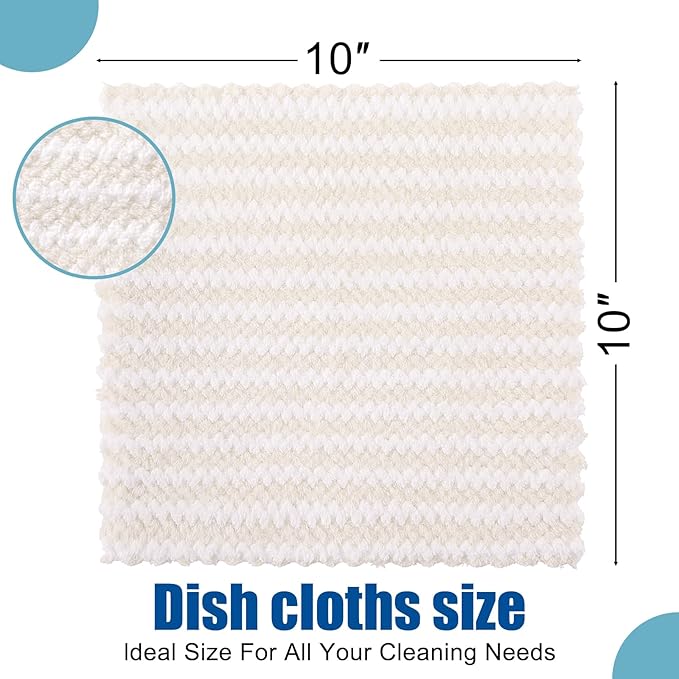 Homaxy 12 Pack Kitchen Dish Cloths, Ultra Soft and Absorbent Dish Towels, Reusable Fast Drying Microfiber Cleaning Cloth, Coral Velvet Wave Design No-lint, 10 x 10 inches, Dark Grey/Navy Blue/Beige