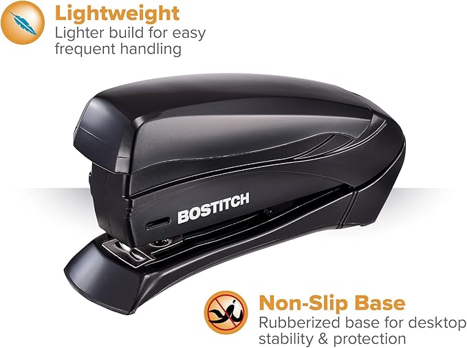 Bostitch Office Inspire Stapler, 15 Sheet Capacity, One Finger Use, No Effort, Spring Powered Stapler, Black (Pack of 2)