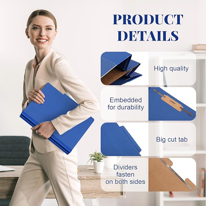 12 Pcs Classification Folders Letter Size, 1 Divider Pressboard File Folder with Fasteners, Expanding File Organizer Bulk for Teachers, Clergy, Office, Church, Christmas Donations (Dark Blue)