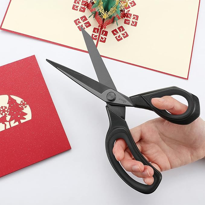 LIVINGO 8.5” Premium Heavy Duty Scissors, Forged Stainless Steel Titanium Coated Sharp Fabric Shears All Purpose for Sewing Tailor Dressmaking Crafting Cutting Leather Home Office Use, Black