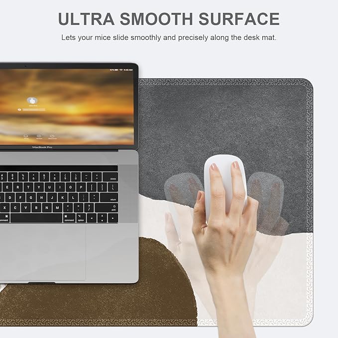 HAOCOO Desk Mat, Computer Desk Pad, Large Mouse Pad for Desk, XXL Gaming Mousepad for Desktop with Non-Slip Base, Waterproof Laptop Keyboard Mat for Home Office, Gray Boho