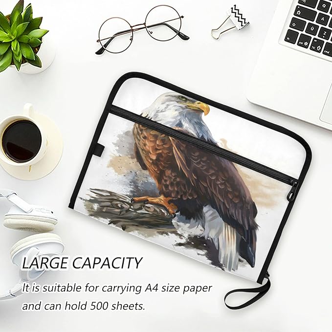 Bald Eagle Expanding File Folder 13 Pockets with Zipper Expandable Filing Folders Accordion Document Files Organizer for A4 Letter Size Paper