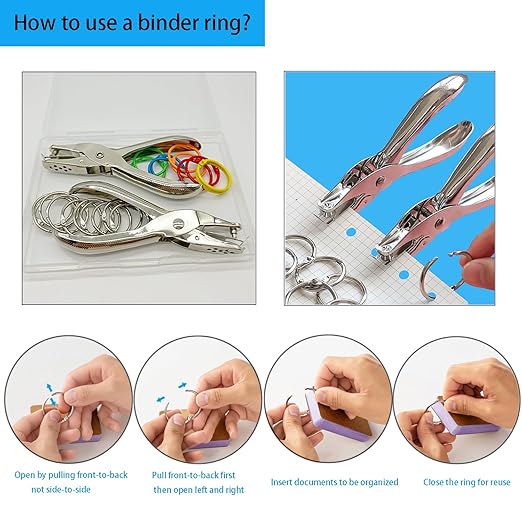 2 PCS Hole Punch 1/4inch Single Hole Punch with 20 Pcs Binder Rings,Small One Hole Paper Punch for DIY Crafts,Flash Cards,Gift Tags,Tickets,Hole Puncher Single for Home,Office,School