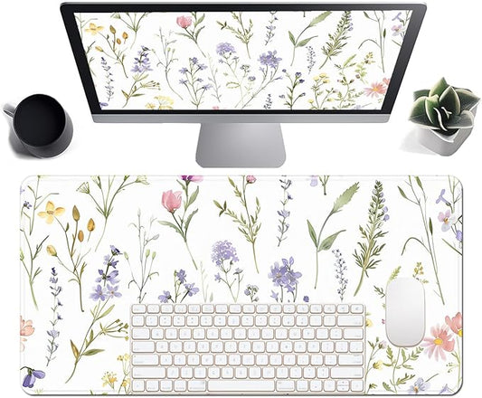 Floral Large Mousepad 31.5 x 15.7 inch, Waterproof Desk Mat Gaming Mouse Pad, Aesthetic Flowers Desktop Mat, Laptop Pad, Computer Writing Mat for Home Office (Purple Pink White D, XX-Large)