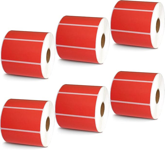 BETCKEY - 3" x 1.5" Barcode Shipping & Address Labels Compatible with Zebra & Rollo Label Printer,Premium Adhesive & Perforated[Red, 6 Rolls, 5700 Labels]