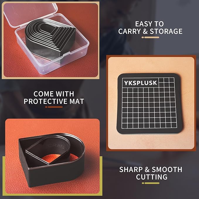 Leather Hole Cutter Tools Set, 9 Pieces Horseshoe Shape Punch Tools 20 25 30 35 40 45 50 55 60mm, High Carbon Steel Leather Cutting Dies - Leather Hole Punch Tool Kit for DIY Leathercrafts