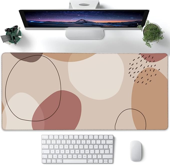 Desk Pad, Boho Abstract Geometric Patterns Extended Large Gaming Mouse Pad XXL, Large Desk Mat for Desktop with Non-Slip Rubber Base Stitched Edges for Home Office 5.4"X15.7"