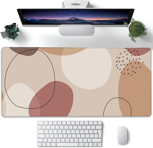 Desk Pad, Boho Abstract Geometric Patterns Extended Large Gaming Mouse Pad XXL, Large Desk Mat for Desktop with Non-Slip Rubber Base Stitched Edges for Home Office 5.4"X15.7"