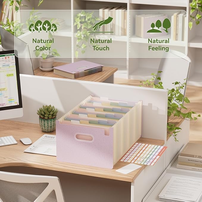 Accordion File Organizer, 26 Pockets Wheat Straw Expanding File Folders, Upright&Open Top, A-Z Bill Receipt Organizer, 100% BPA Free, Return to Nature, Healthy Living, Letter/A4 Size-Lavender Purple