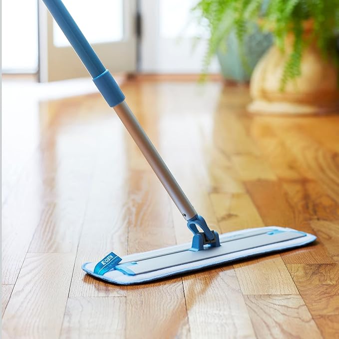 E-Cloth Deep Clean Mop with Extra Mop Replacement Head, Microfiber Mop, Perfect Floor Cleaner for Hardwood, Laminate, Tile and Stone Flooring, Washable and Reusable, 100 Wash Promise,Blue / Silver