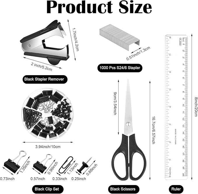Black Desk Organizer and Accessories, Black Desk Asccessories Office Supply Kit Include Mesh Desktop Organizer Stapler 1000 Staples Tape Dispenser Pen Holder Staple Remover Clips Ruler Scissors