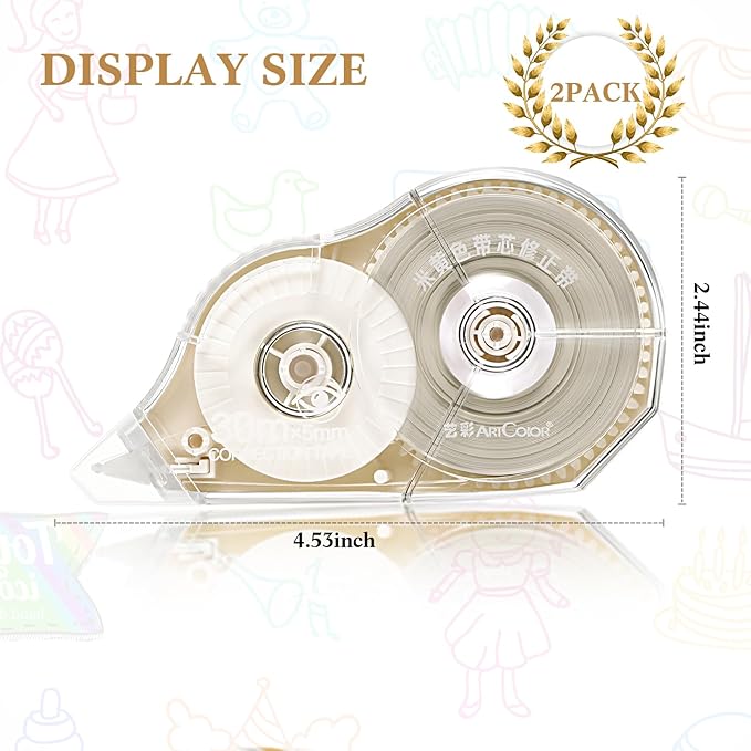 Zonon Correction Tape Cream Color Beige Corrective Tape Eraser 100 Feet Long for School Office Supplies Crafting, Note Taking, Journal, Case Color May Vary(2 Pieces)