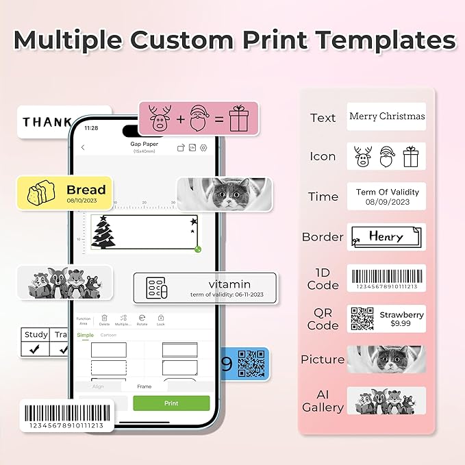 Nelko Label Maker Machine with Tape, P21 Bluetooth Label Printer, Wireless Mini Label Makers with Multiple Templates for School Office Home, Pink