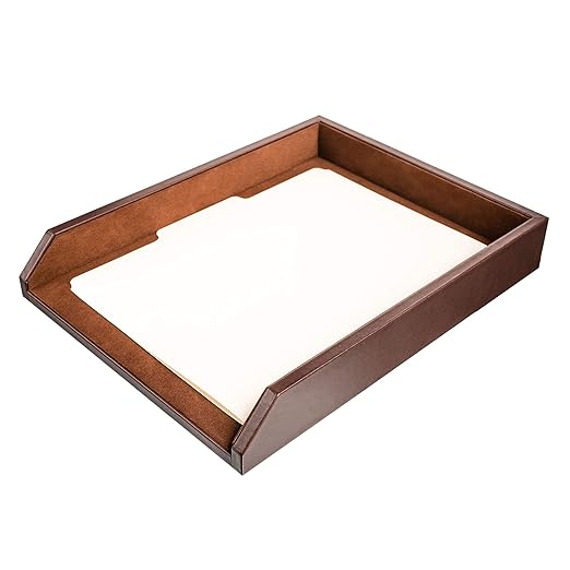 Dacasso Leather Desktop Letter Tray - Luxury Letter Holder & Paper Organizer for Desk - Office Organization & Executive Desk Decor - (Chocolate Brown)