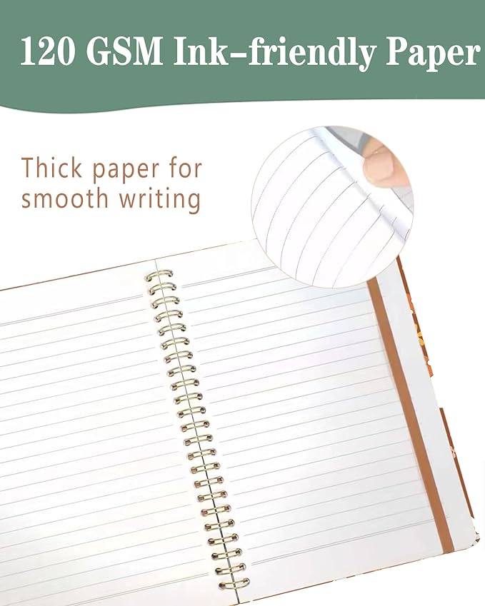 Spiral Journal Notebook, A5 Cute Notebooks for Women Men, College Ruled Hardcover Notebook for Work & Note Taking, 60 Pages Double-Wire Journals for Writing, Retro Cute Boho Mushrooms