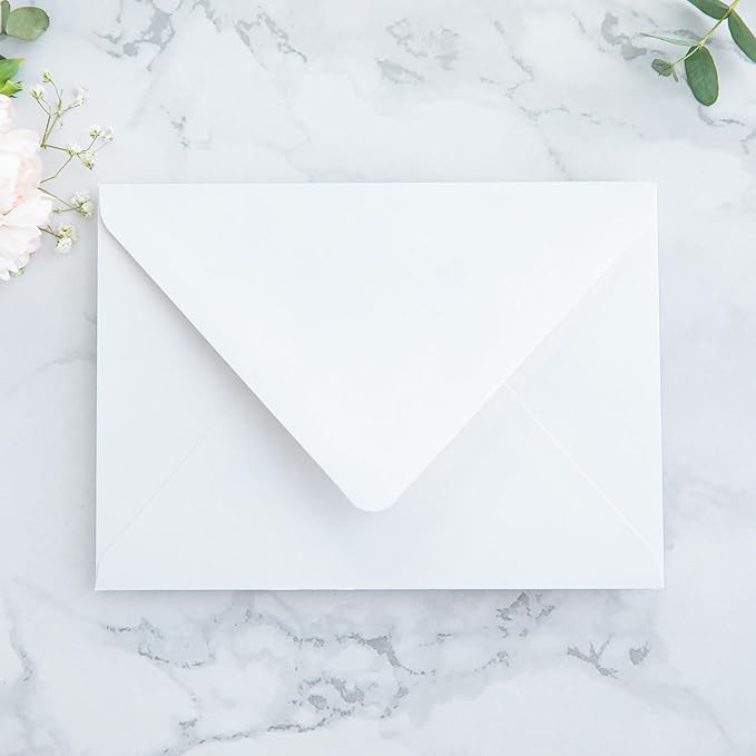 PONATIA 50PCS A7 Euro Flap White Envelope, 5.25 x 7.25'' Dusty Blue Flowers Liner Envelopes for Wedding Invitations, Photos, Postcards, Greeting Cards, Acrylic Mailing, 5x7 Envelopes