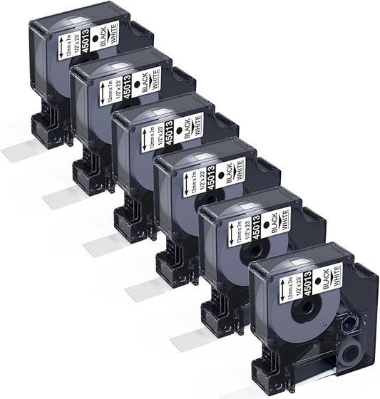 Compatible with Dymo D1 Label Maker Refills 45013 S0720530 Replace for DYMO D1 Label Tape -Black on White, 1/2 Inch x 23Ft Work for DYMO LabelManager 160 420P 210D 280 360D Pn,6-Pack