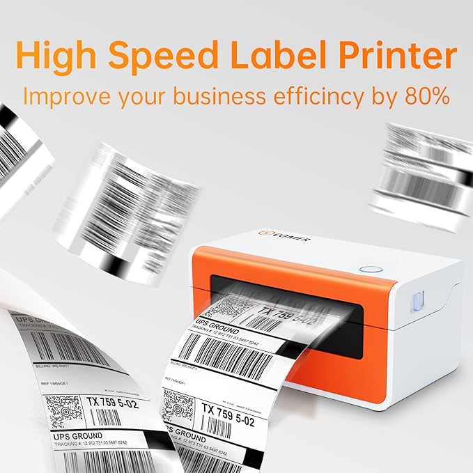 K Comer Shipping Label Printer 150mm/s High-Speed 4x6 Direct Thermal Label Printing for Shipment Package 1-Click Setup on Windows/Mac,Label Maker Compatible with Amazon, Ebay, Shopify, FedEx,USPS,Etsy