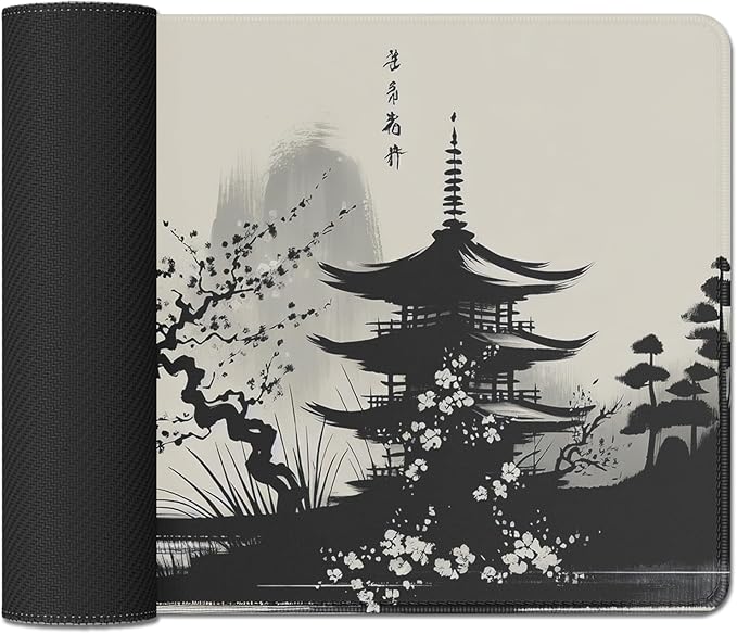 Ink Wash Sakura Mouse Pad Desk Mat,Cherry Blossoms Mouse Pad Japanese,Desk Mat for Keyboard and Mouse,Computer Pad,XL Mousepad with Stitched Edge Non-Slip Rubber Base for Office Home (27.5X11.8 in)